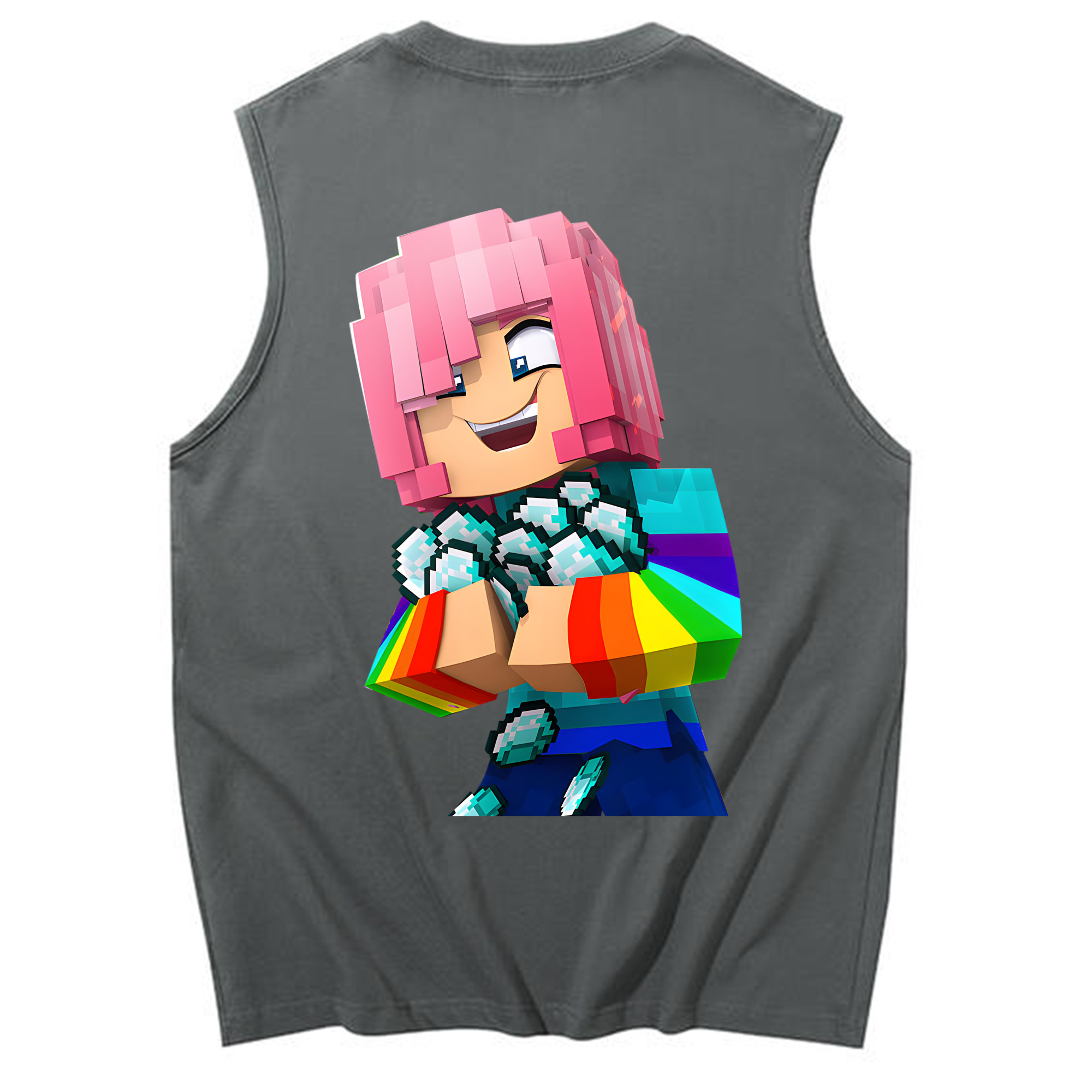 （画像用） マインクラフト ブロックの世界 Minecraft MC Block world コットン100％タンクトップ（背面プリント）